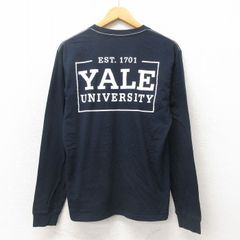 L/古着 長袖 Tシャツ メンズ イェール YALE 胸ポケット付き コットン クルーネック 黒 ブラック 25may21 中古