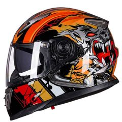 オートバイヘルメットフルフェイスヘルメットメンズパーソナリティクールダブルレンズ通気性防曇ヘルメット耐衝撃性ヘルメットフォーシーズンズ DOT標準認証