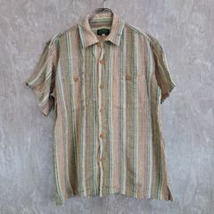 BRAND E P S インド製 ストライプ 薄手 アジアン スリット ベージュ M シャツ