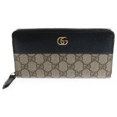 GUCCI (グッチ) ダブルG GGスプリームキャンバス ラウンドファスナー レザーロングウォレット 長財布 ベージュ×ブラック 456117