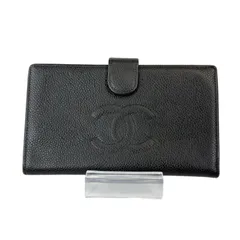 CHANEL シャネル ココマーク キャビアスキン がま口 二つ折り 財布 ウォレット ブラック 黒色 ゴールド金具 6番台 レザー 本革