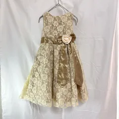 美品 Catherine Cottage キャサリンコテージ 女の子 子供用 ワンピース ドレス 130㎝ ベージュ ブラウン ゴールド バラ チュール レース リボン コサージュ かわいい おしゃれ 発表会 結婚式 セレモニー フォーマル パーティー