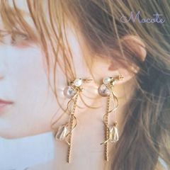 シンプルツイスト × バブルチェーン  鈴丸  ガラスビーズ  ゴールド  ピアス / イヤリング