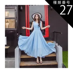 種類27：ピンク/S シフォンワンピース シフォンドレス ドレスワンピース ワンピース ドレス フレアワンピース シフォンワンピース ロング ロング丈 マキシ マキシ丈 9分丈 袖なし ノースリーブ Vネック カシュクール フレア セミフレア Aライン シフォ