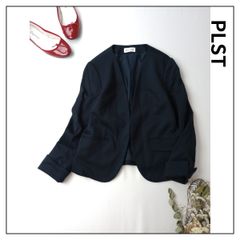 PLST プラステ レーヨン グログラン カラーレス ジャケット ノーカラー ネイビー 紺 M (78E＋4304)25A