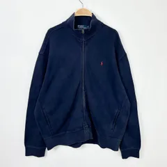 【フォロワー様クーポン配布中！】POLO Ralph Lauren ポロラルフローレン ポニー刺繍ロゴ ジップアップ スタンドカラー スウェットパーカー ネイビー 輸入古着 海外古着 US古着 メンズ 【S111】