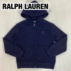 POLO RALPH LAUREN ポロラルフローレン ジップアップパーカー サイズ7 130cm ネイビー 濃紺 刺繍ロゴ レッドポニー 裏起毛 着丈48cm 肩幅37cm 身幅(脇下)39.5cm 袖丈45cm【古着】