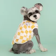 ☆ イエロー×ホワイト ☆ M ☆ ペット もこもこ ドッグウェア 防寒 ハーネス ペット ドッグウェア ハーネス 犬服 犬の服 防寒着 ハーネスウェア ベスト 部屋着 Dカン付き ふわふわ もこもこ フワフワ 防寒 防寒対策 犬用 犬 散歩 犬用品 暖かい