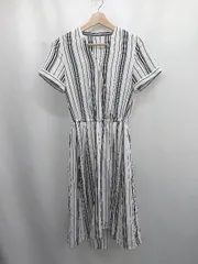 ◇ ◎ Θ OFUON オフオン 柄入り 半袖 膝下丈 ワンピース サイズ40 ブラック ホワイト系 レディース E  【1506230029402】