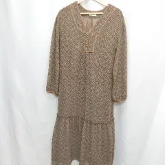 ◇ Θ mystic 柄あり 長袖 膝下丈 ワンピース サイズF ブラウン系 レディース E  【1505130002478】