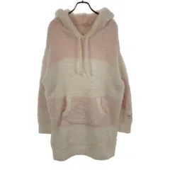 ジェラートピケ ボーダー 長袖 ふわもこ ルームウェア ホワイト×ピンク gelato pique ビッグパーカー プルオーバー ジェラピケ レディース 古着 【240211】