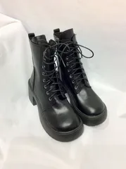 ショートブーツ レディース 厚底 厚底ブーツ 編み上げ 24.0cm ブラック レースアップ 太ヒール パンク 原宿系 厚底 ブーツ 黒 ヒール 靴 シューズ カジュアルシューズ 美脚 コスプレ ライブ id067c0