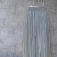 チュールスカート ロング フレアスカート グレー ウエストゴム チュール二重