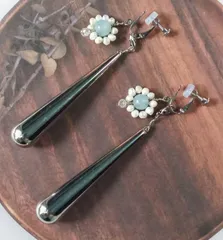 ブルーカルサイトと淡水パール・大振りしずくの2wayイヤリング NO.54