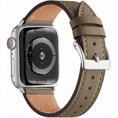 Apple Watch バンド 本革製 レザー (42/44/45/49mm,キャメルブラウン/シルバーバックル)