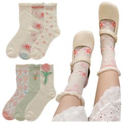 【在庫処分】ソックスレディース 夏用ソックス 5足セット 靴下 かわいい レース 花柄 美少女 姫様 透明 女性用 くつした [FASELE] おしゃれ 薄手 可愛い 春夏用 防臭 蒸れない 22-25cm