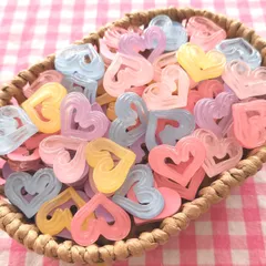 【614】40個 デコパーツ ミニチュア  ハート ホイップ クリア ミックス まとめ売り