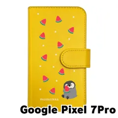 【新品未使用】Google Pixel 7Pro ピクセル7Pro スマホケース 手帳型 (色：イエロー×柄：ペンギンとスイカ)moimoikka ペンギン 動物 flip2-pixel7pro-ye-20139