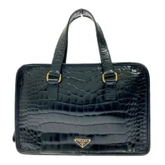 中古PRADA ビジネスバッグ クロコダイル風 本物 超美品 プラダ 極希少 ランウェイ限定 クロコダイルレザー