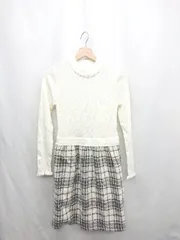 ◇ ⊇◎●未使用● MISCH MASCH チェック柄 ニット切替 長袖 ひざ丈 ワンピース サイズM ホワイト グレー レディース E  【1412260014854】