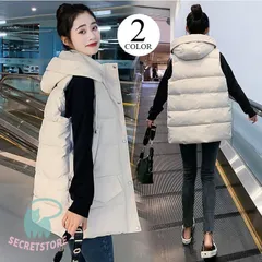 ダウンベストレディース ロング ベスト ジャケット アウター フリース 袖なし 羽織り 秋冬コート もこもこ 防寒 カジュアル 通勤 通学 お出かけ シンプル 大人 xzjhljk#