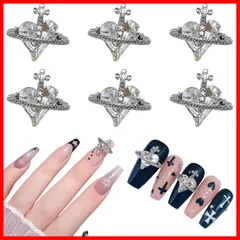 【人気商品】キラキラ パンク系 6点セット 3D 立体 ラインストーン ハート ハート (ホワイト) ネイルストーン クリスタル 大きい ネイルパーツ Chisafly