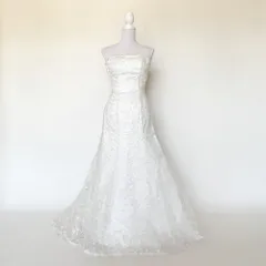 中古 ウエディングドレス  オフホワイト 9号TT マーメイドライン　総レース　二次会　フォト婚　ブライダル W-146