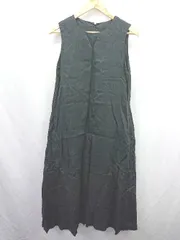 ◇ ⊂ CLOCHE クロシェ 綿100% 麻100% ノースリーブ ロング ワンピース サイズ02 ブラック レディース E  【1507030005214】