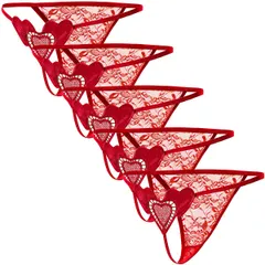 Tバックショーツ 5枚セット ハートモチーフ レース レディース 花柄 セクシー ストリング ランジェリー 透ける エロい 勝負下着 ショーツ 黒 白 赤 紫 青 rt-045