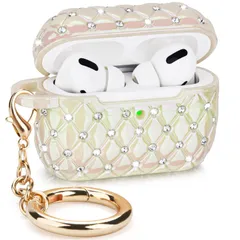 CAGOS Airpods Pro用ケース グリッタークリスタル キュート Airpods Pro 第1世代用ケース 保護TPUカバー ゴールデンキーチェーン付き 2019 レディース カラフル ホワイト [カラフルホワイト。] [Airpods Pro]