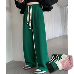 ワイドパンツ ジョガーパンツ レディース エンボス加工 ストレートパンツ 凸凹パンツ ロゴ紐 パンツ 楽ちん ウエストゴム かわいい 美脚 春 夏 秋 冬 ⚫︎green⚫︎ 【送料無料】 【数量限定】 【安心/安全・追跡可能配送】 ♠のサムネイル