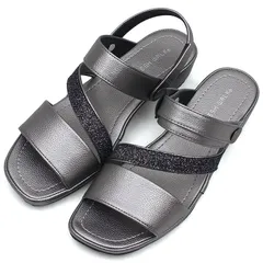 REFRESH WALK リフレッシュウォーク コンフォートサンダル スティール ラメ 2WAYストラップ バックバンド オープントゥ スクエアカット 屈曲 軽量 快適 痛くない レディース