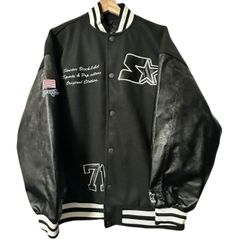 STARTER BLACK LABEL スターターブラックレーベル ブラック ジャケット スタジアムジャンパー フェイクレザースリーブ アウター トップス スタジャン