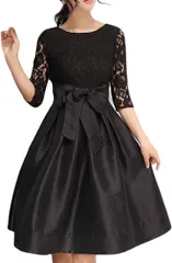 NAGAPO（ナガポ） レディース フェミニン ワンピース ドレス リボン レース 大きいサイズ 結婚式 パーティー ブラックM( ブラックM)