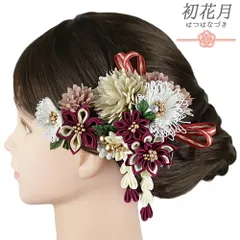 髪飾り 成人式 振袖 2点セット 赤紫 ピンク ベージュ 白 緑 ゴールド つまみ細工 剣つまみ 組紐 さがり 水引 和柄 ビーズ コー No.9-5407