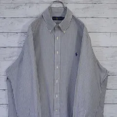 Polo Ralph Lauren ポロラルフローレン 長袖シャツ パープルポニー刺繍ロゴ ストライプ長袖ボタンダウンシャツ BDシャツ メンズ 17 1/2 XL ホワイト ブラック マチ付き レアカラー 20202439