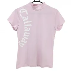 【美品】キャロウェイ 半袖ハイネックシャツ ピンク×白 ビッグロゴ レディース L ゴルフウェア Callaway