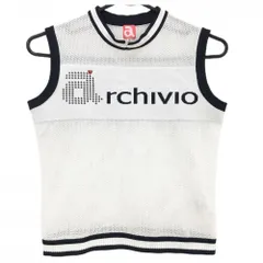 【美品】アルチビオ ニットベスト 白×ネイビー 透かし編み 透け感  レディース 36(S) ゴルフウェア archivio