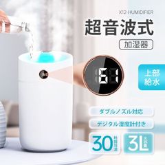 ダブルノズル 加湿器 超音波式 大容量 3L 卓上 空気加湿機 上部給水 USB充電 3段階調節 自動湿度調節 焚き防止 静音 節電 省エネ コンパクト 寝室 オフィス KBC