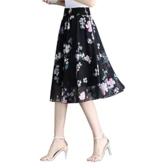 スカート チュールスカート ロング マキシスカート フレアスカート レディース 花柄 シフォン [VYOOU] 裏地付き ウエストゴム 春 夏