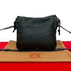 極 美品 LOEWE ロエベ ヴィンテージ アナグラム ロゴ ナッパ レザー 本革 ミニ ショルダーバッグ 巾着バッグ  ブラック 黒 24191