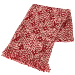 ルイ・ヴィトン Louis Vuitton エシャルプ ロゴマニア ミックス モノグラム マフラー ウール シルク レッド ホワイト レディース 【中古】