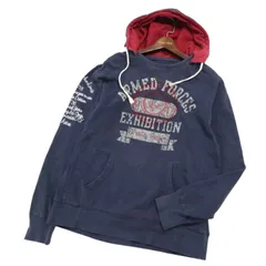 AVIREX アヴィレックス 秋冬★ かすれプリント スウェット パーカー プルオーバー フーディー Sz.L メンズ 紺 ネイビー