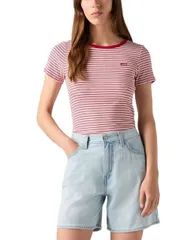 【送料無料】 リーバイス レディース シャツ トップス Women's Classic Hayes Tee Saddle Stripe Bright White