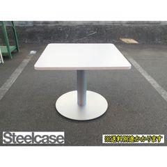 （中古）（一部地域送料無料）Steelcase(スチールケース) ミーティングテーブル 正方形 カフェテーブル 円形脚 ホワイト TS4TBASE285 幅910mm F-FA-674-1127A