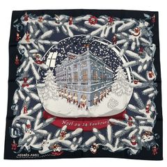 ■HERMESエルメス フォーブル24番地のクリスマス スカーフ カレ90 箱付 エルメス カレ90 Noel au 24 Faubourg フォーブル24番地の