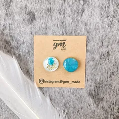 ネイティブ×ターコイズレジンピアス（ホワイト）［サージカルステンレス］※イヤリング変更可能