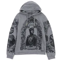 美品▼DOLCE&GABBANA ドルチェ＆ガッバーナ G9AH8T コットン 黒タグ フロッキー グラフィック プリント プルオーバー パーカー グレー 44 イタリア製 正規品 メンズのサムネイル