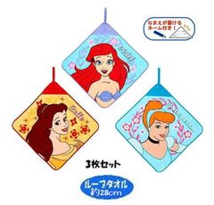 431797 キャラクター ループ付きタオル 3枚セット  ディズニープリンセス（ 約28ｃm角 )（ ビビットフラワーリーフ )  (  アリエル ベル シンデレラ ひも付きタオル 紐付きタオル ハンカチ 汗拭きタオル ハンドタオル 吊り下げタオル )