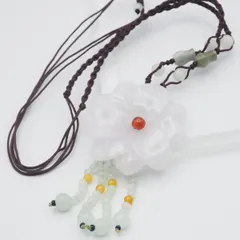H237 翡翠? ヒスイ? ネックレス レッドアゲート 赤瑪瑙 メノウ 花彫刻 紐 デザイン アンティーク